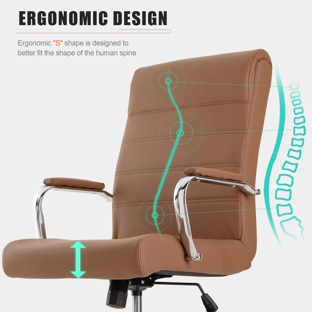 Modern Office Desk Chair, Conference Room Chairs, High Back Ergonomic Home ofiice Chair, Adjustable Height Swivel Executive Computer Chair with Padded Seat and Armrest (Brown)