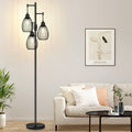 Floor Lamp,3x800LM LED Bulbs Included, Farmhouse Industrial Floor Lamp Standing Tree Lamp with Teardrop Cage Head Tall Lamp for Living Room Bedroom Office Dining Room - Black & Marble Base