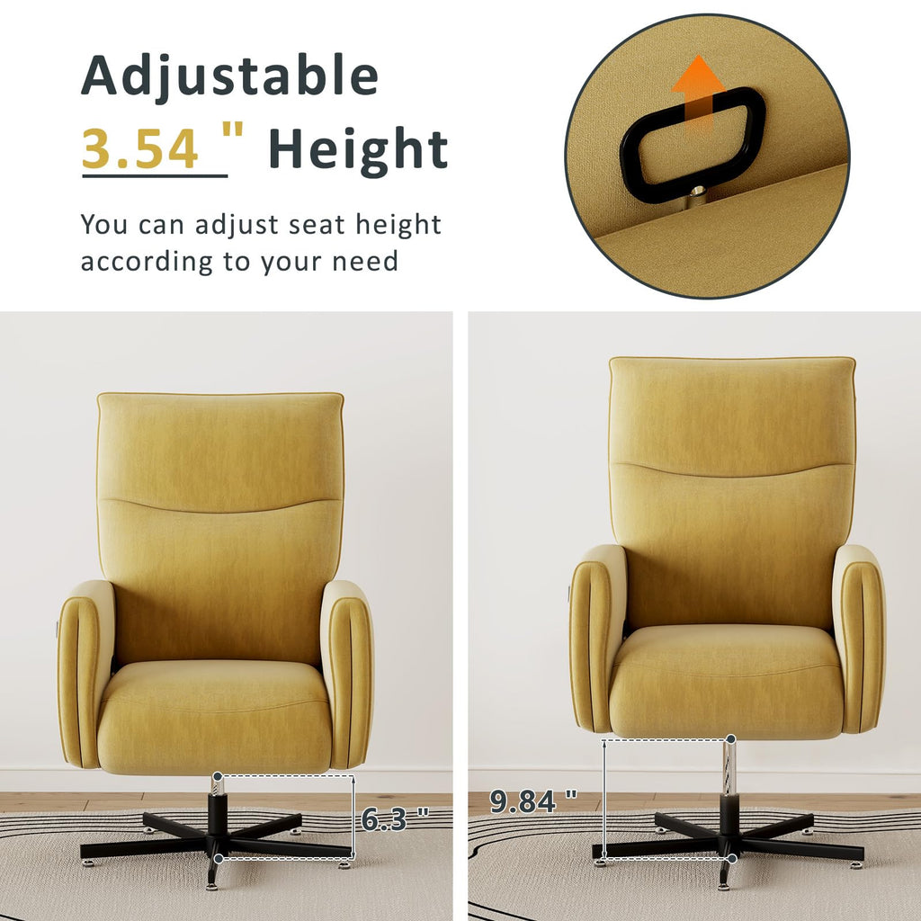 Power Swivel Recliner Chair, Modern Electric with USB & Type-C Ports, Upholstered Velvet Swivel Recliner Chair, 360° Swivel for Office & Living Room, Easy Assembly (Yellow)