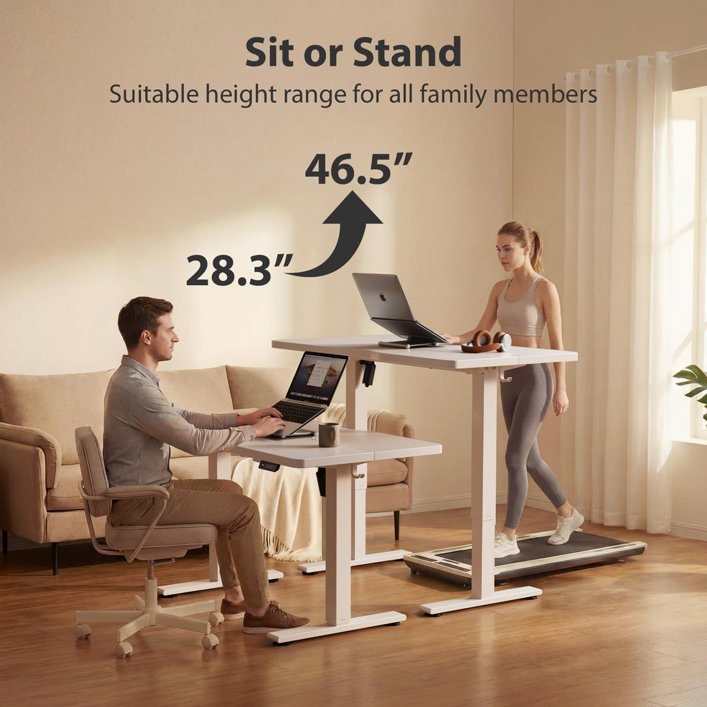 Standing Desk, 55x24 Inches Sit Stand Home Office Desk, Electric Stand up Desk, Adjustable Desk with Splice Board, White Frame/White Top
