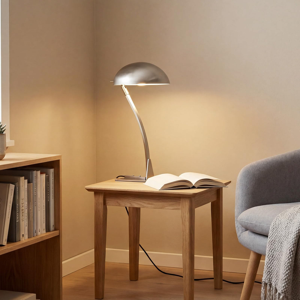 18.4" Metal Desk Lamp Modern Industrial Table Lamp, Adjustable Neck Architect Lights (3000K) with On/Off Switch, Bedside Reading Lamps for Office Bedroom Study Room Side Table (Nickel)
