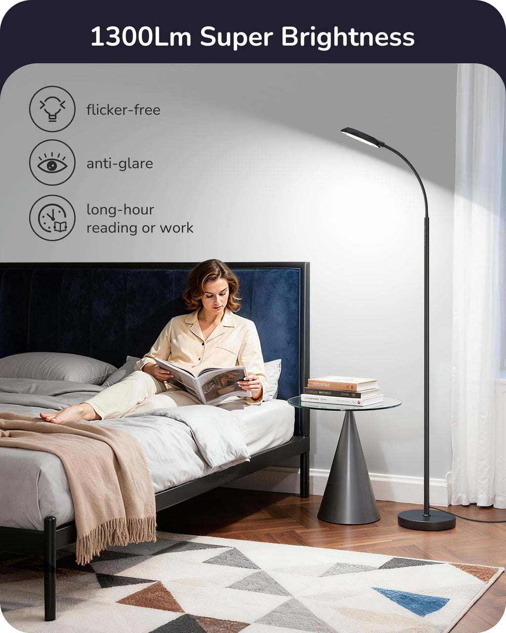 18W LED Floor Lamp for Living Room, Diamond-Surface, Black