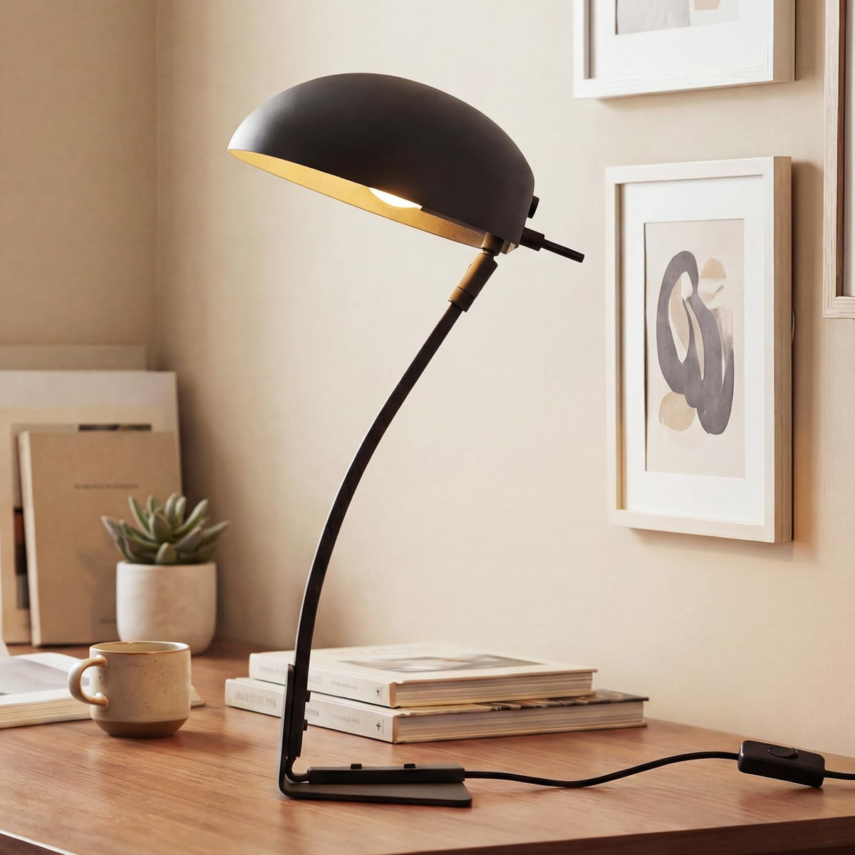 18.4" Metal Desk Lamp Modern Industrial Table Lamp, Adjustable Neck Architect Lights (3000K) with On/Off Switch, Bedside Reading Lamps for Office Bedroom Study Room Side Table (Sand Black)
