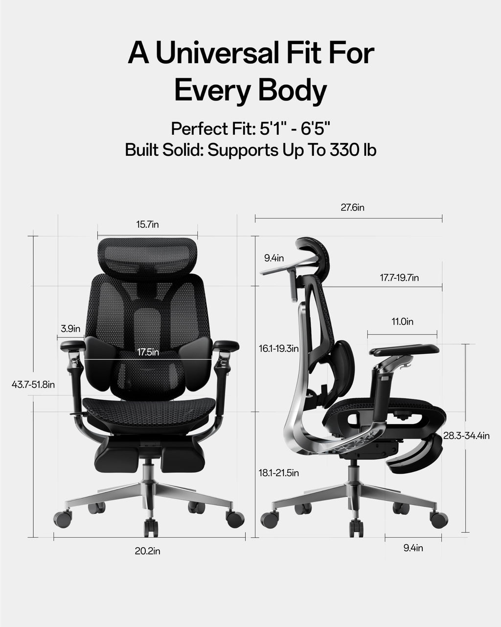 E3 Pro 2026 Edition Ergonomic Office Chair, Mesh Desk Chair with 3-Zone Floating Lumbar Support, Upgraded 4D Headrest, 720° Armrests, Black with Footrest