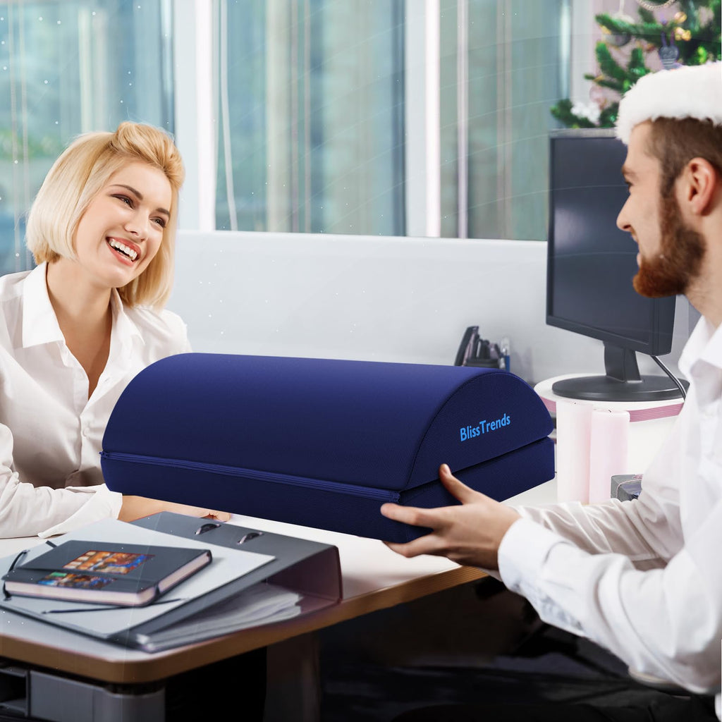 Foot Rest for Under Desk at Work-Versatile Foot Stool with Washable Cover-Comfortable Footrest with 2 Adjustable Heights for Car,Home and Office to Relieve Back,Lumbar,Knee Pain-Blue Long