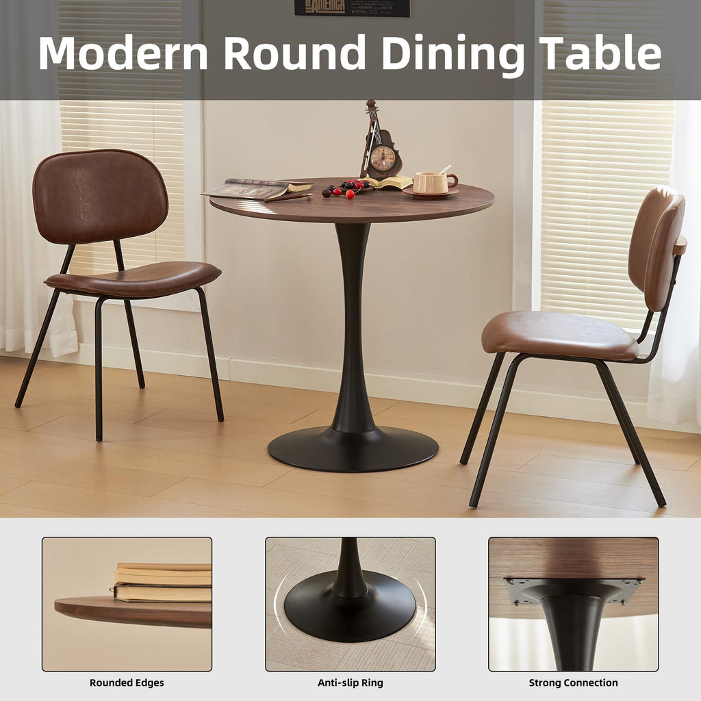 Hansweld Round Dining Table, 31.5" Circle Tulip Table with Thickened Tabletop & Metal Pedestal, Mid Century Modern Bistro Table for Kitchen, Small Places, Living Room, Cafe (Faux Walnut)