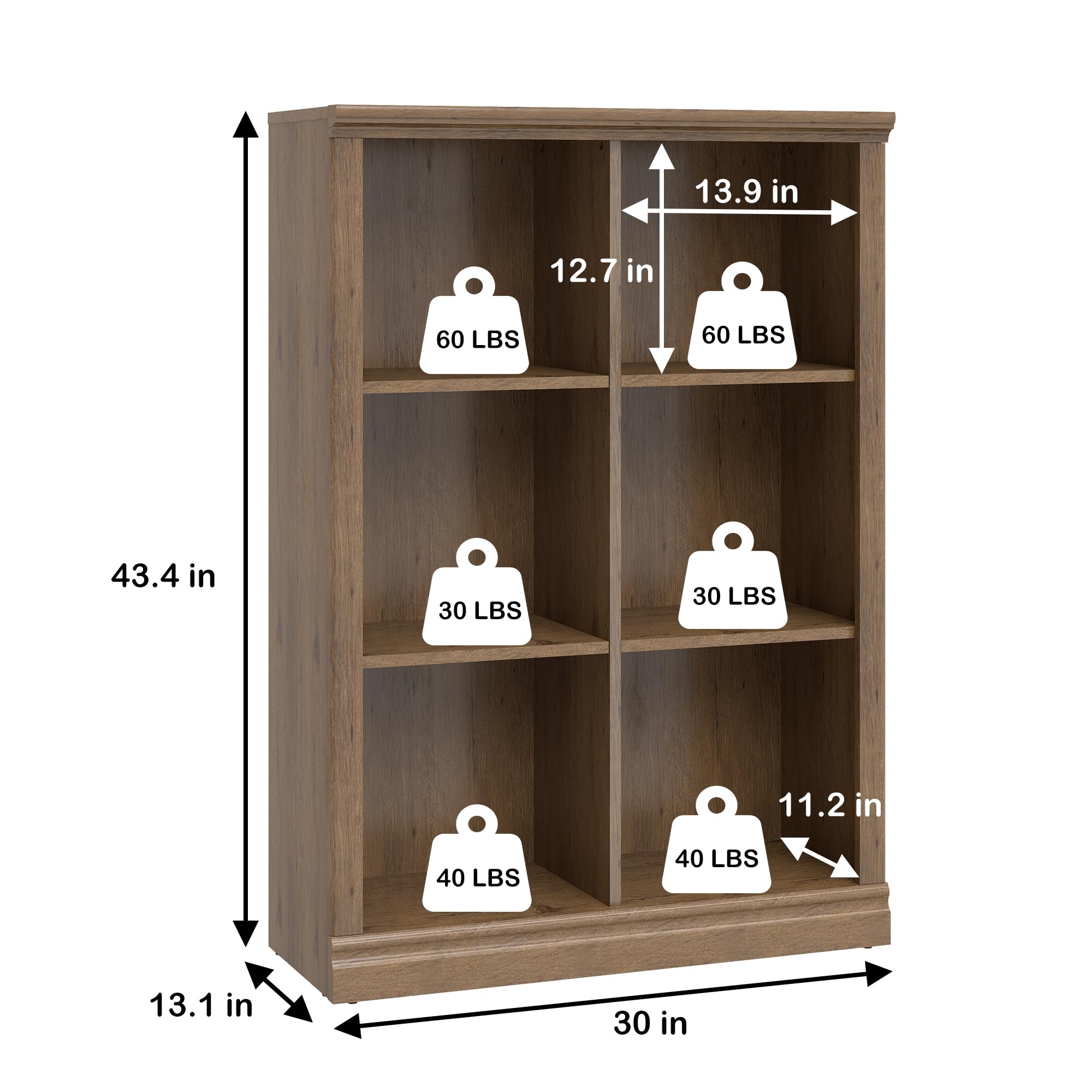 3 Tiers 6 Cube Storage Organizer Bookcase, 30 inch Width Wooden Book Shelf