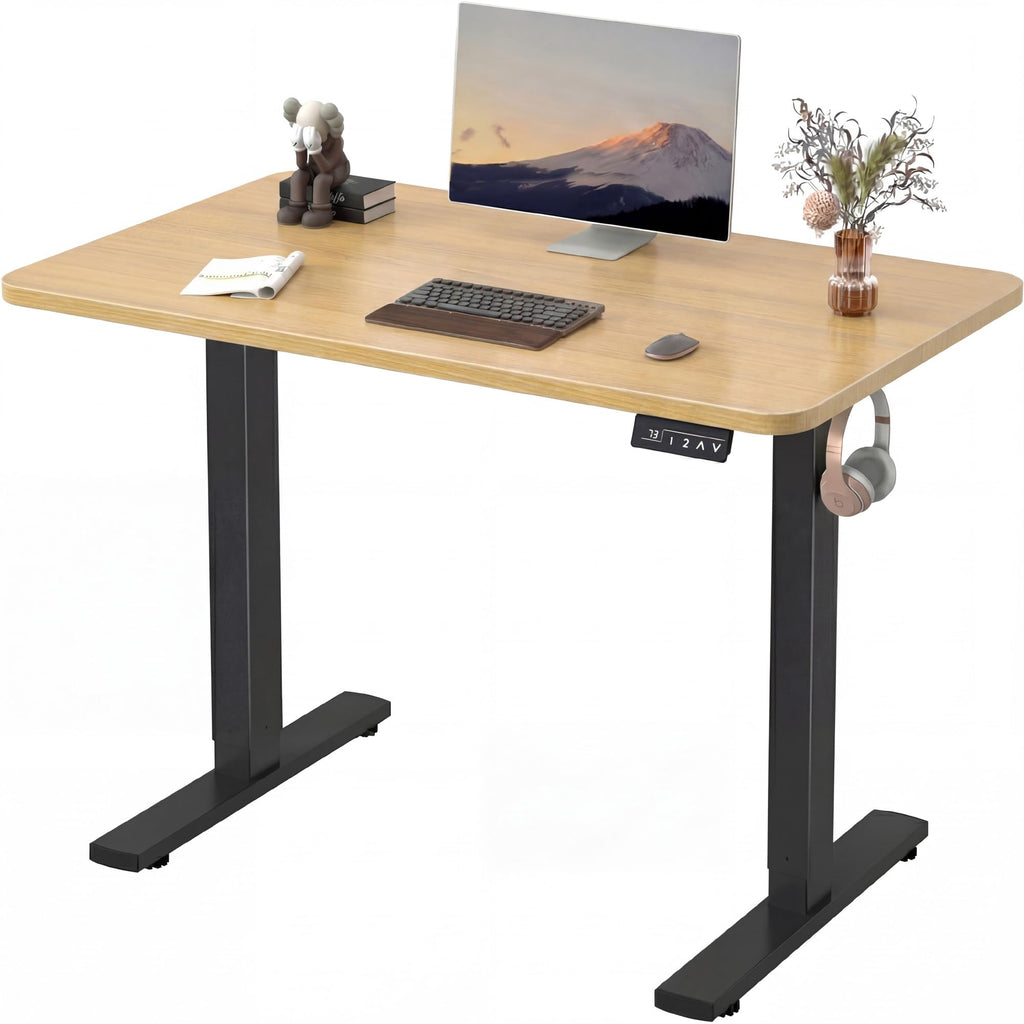 Electric Height Adjustable Standing Desk Large 48 x 24 Inches Sit Stand up Desk Home Office Computer Desk Memory Preset with T-Shaped Metal Bracket, Maple