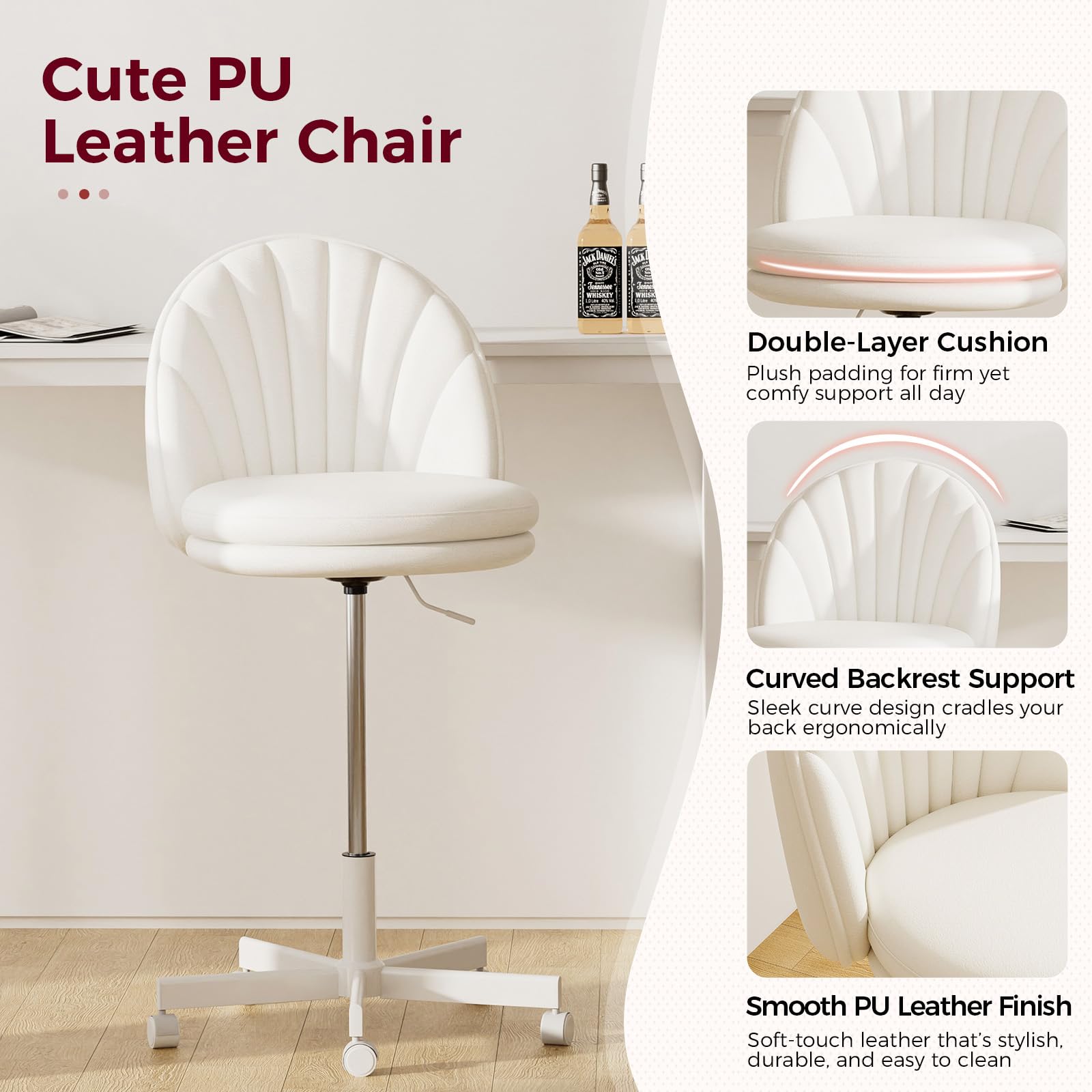 Small Ergonomic Tall Office Chair, Computer Desk Chair with Wheels Versatile Height Use: Office to Bar Stools (or Standing Desk), Vanity Chair with Back PU Leather Shell Design for Gift