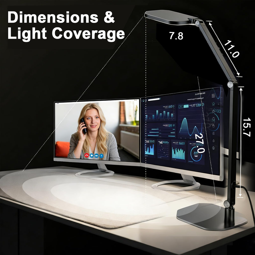 Pro LED Desk Lamp with Remote, Eye-Caring CRI95+ Dimmable Light, 3000K–6000K Adjustable Color Temperature, Flexible Clamp or Base Mount, Memory Function Desk Lamp for Office, Study & Zoom Meetings
