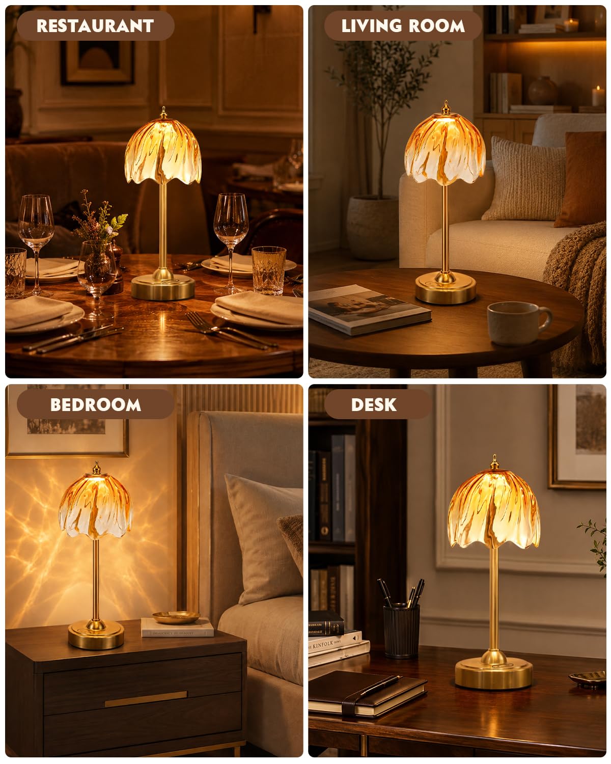 Cordless Flower Table Lamp, 5200mAh Small Rechargeable Touch Lamp