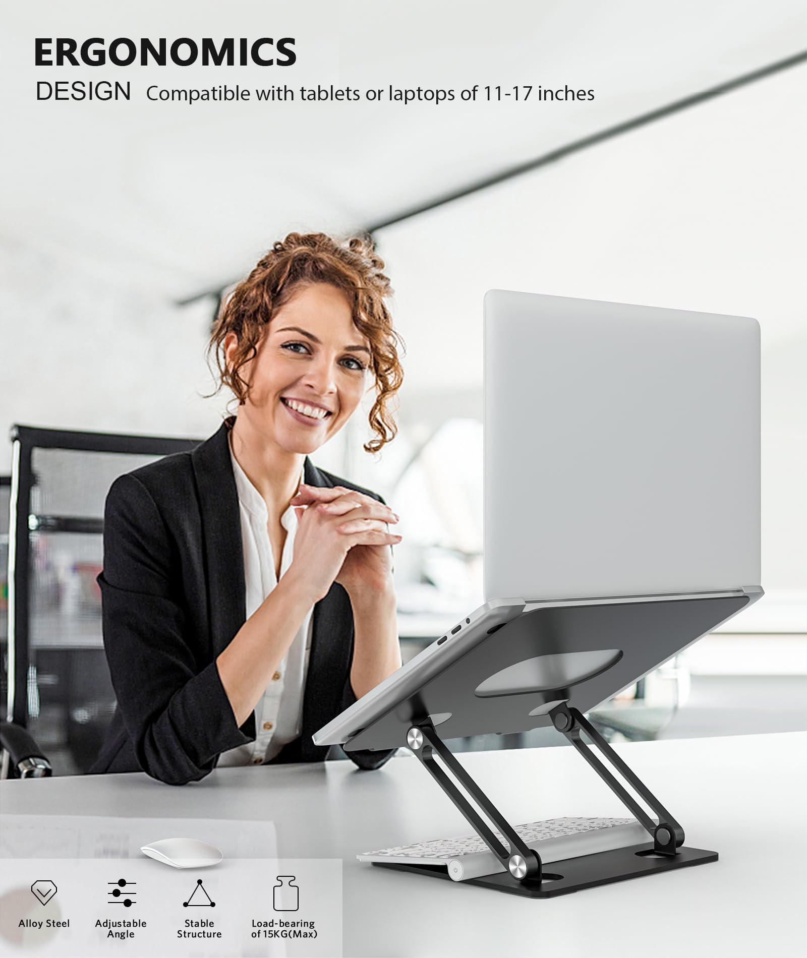 Laptop Stand, Laptop Holder, Multi-Angle Stand with Heat-Vent, Adjustable Notebook Stand for Laptop up to 17 inches, Compatible for MacBook Pro/Air, Surface Laptop, and so on (Black)
