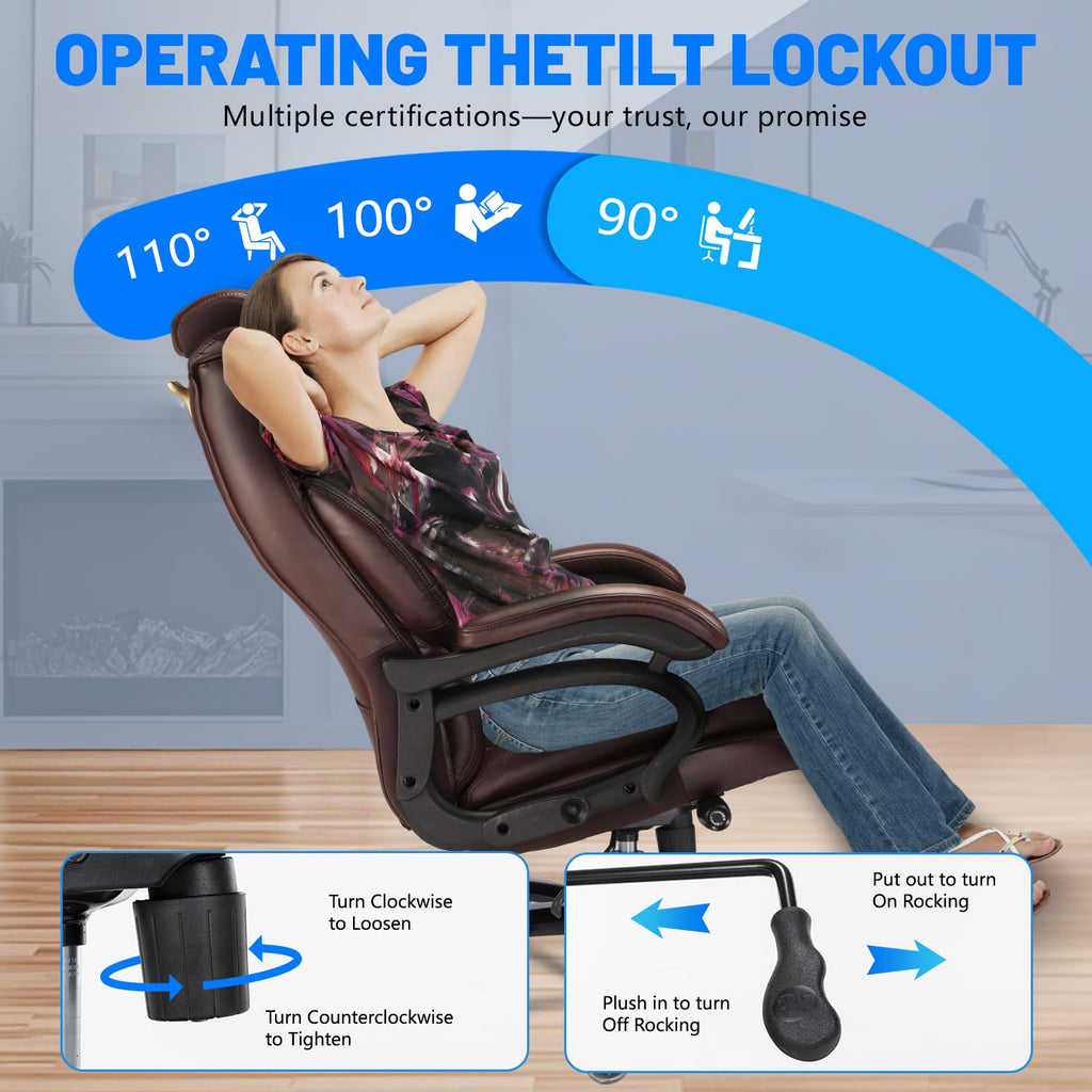 800lbs Big and Tall Office Chair, Executive Chair with Adjustable Headrest, High Back Extra Wide Seat, Heavy Duty PU Leather for Home Office, Comfortable Large Computer Desk Chair