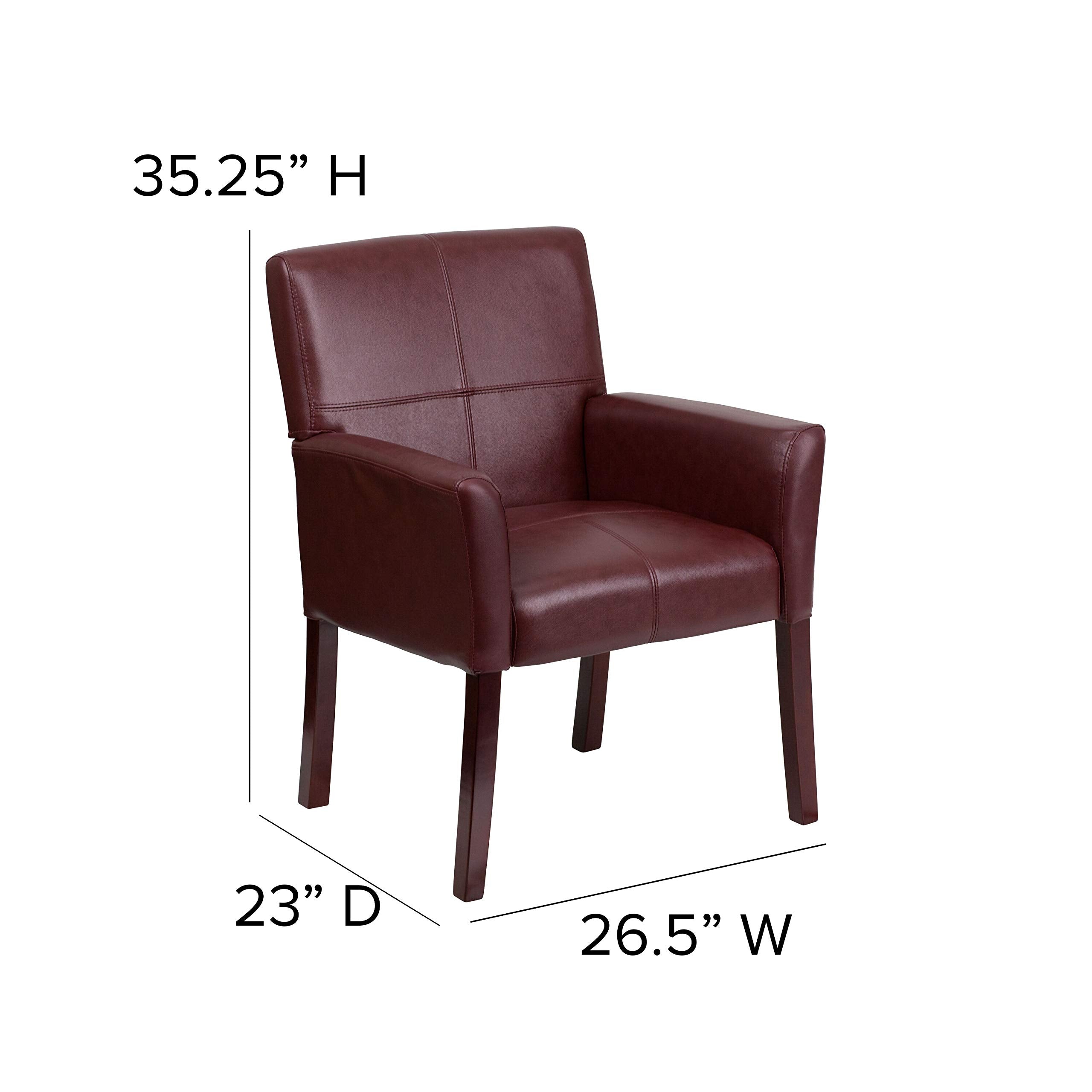 Burgundy LeatherSoft Executive Side Reception Chair with Mahogany Legs