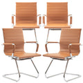 Office Desk Chair Set of 4,No Wheels PU Leather Computer Chairs Mid Back Guest Chairs with Seld Base for School/Reception/Conference/Waiting Room, Terracotta