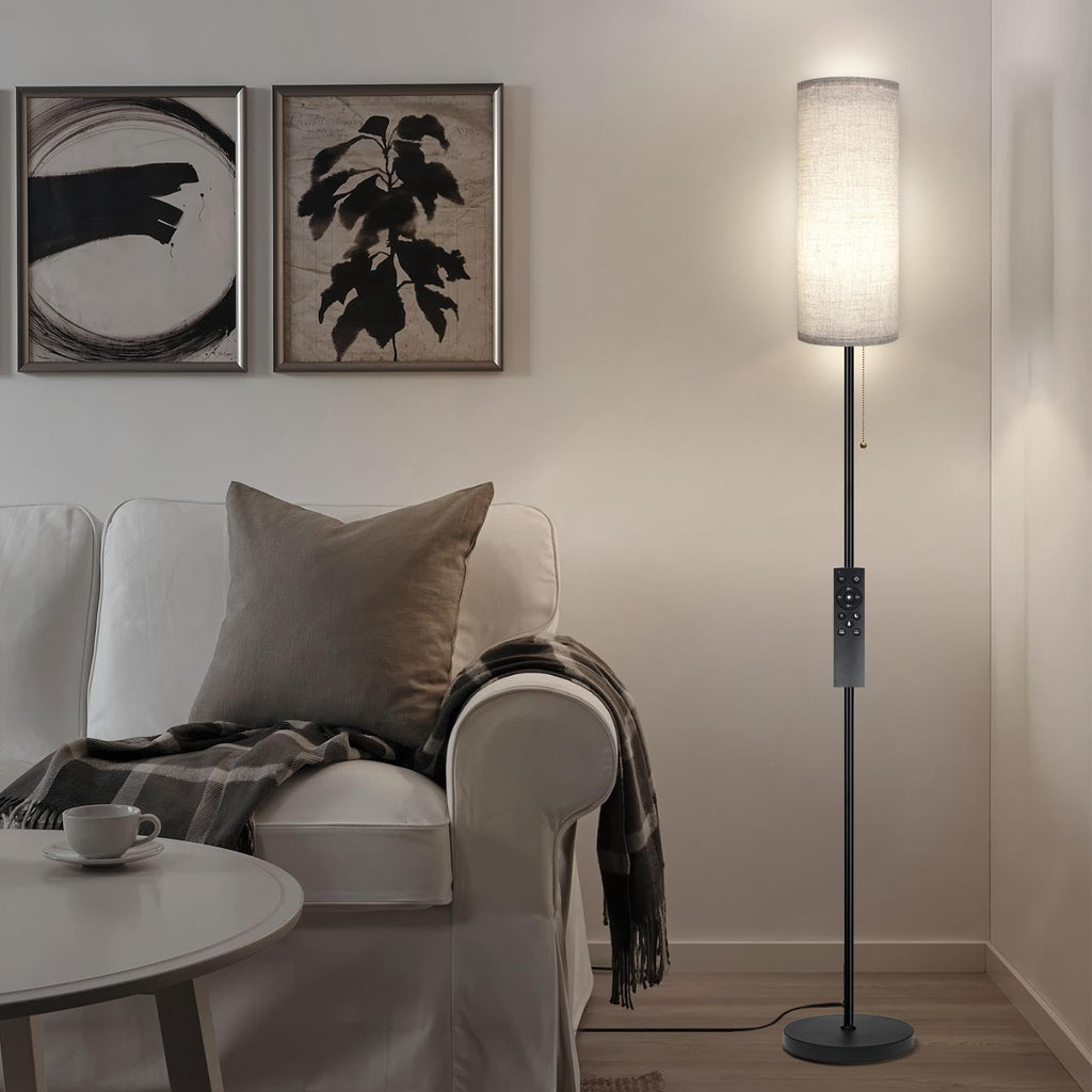 Floor Lamp for Living Room, Modern Standing Lamps with Lampshade, Minimalist Tall Lamp with Chain Switch for Living Room, LED Bulb Included (Beige Shade-Remote Bulb)