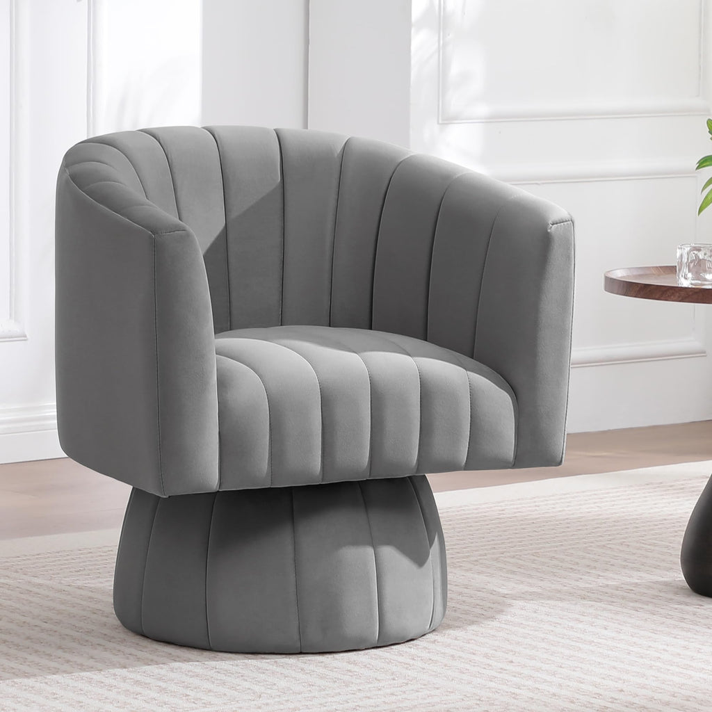 Swivel Accent Barrel Chair, Cute Comfy Small Round 360° Arm Chair. Velvet Sofa Club Reading Chair for Office Living Room Bedroom Grey