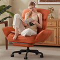 Cross Legged Office Chair with Pivoting Armrests,Criss Cross Chair with Pocket Spring Seat & Back,Reclining Computer Gaming Chair with Footrest and Metal Base (Orange)