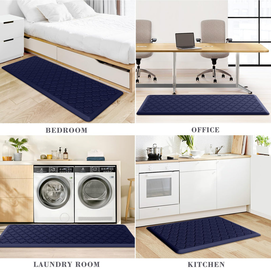Mat [2 PCS] Cushioned Anti-Fatigue Floor Mat Water Resistant Non-Skid Kitchen Mats and Rugs Ergonomic Comfort Foam Kitchen Rugs Standing Mat for Floor Office Sink (Blue,20"x30"+20"x47")