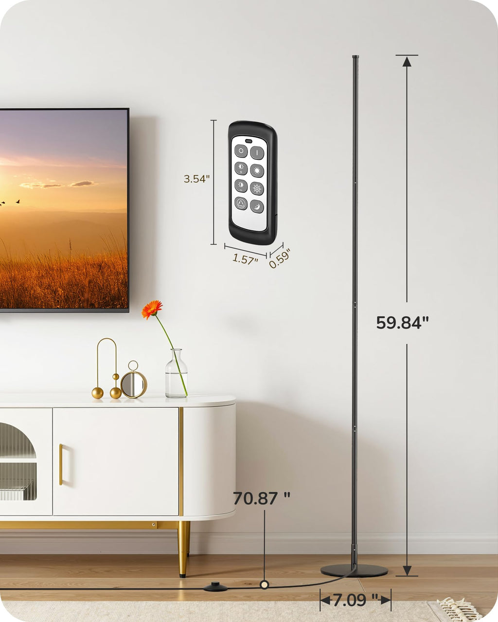 59.8" Floor Lamp with Remote & 3 Height Settings, Dimmable & 3CCT