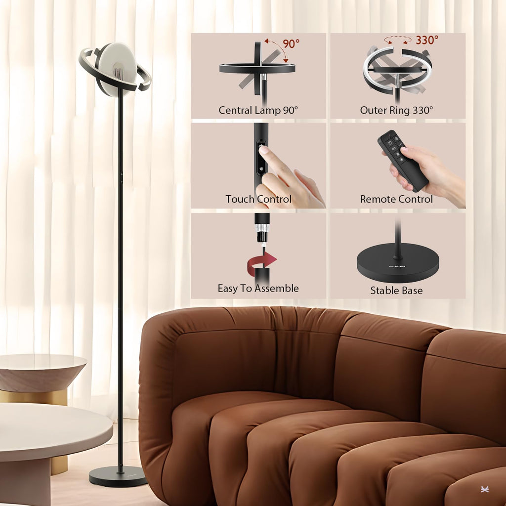 LED Floor Lamp, Dimmable 3000-6000K, Remote & Touch Controls Black