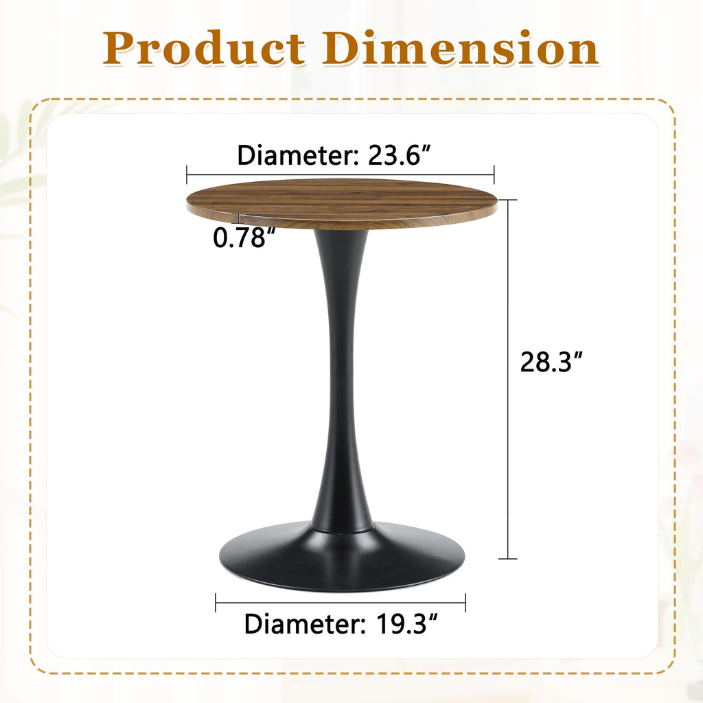 Round Dining Table, 23.6" Circle Tulip Table with Thickened Tabletop & Metal Pedestal, Mid Century Modern Bistro Table for Kitchen, Small Places, Living Room