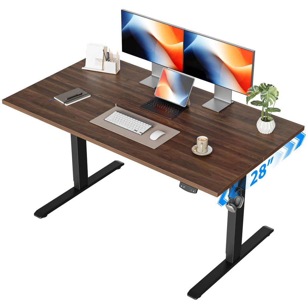 Electric Standing Desk, 48 x 28 Inches Height Adjustable Desk, Sit Stand up for Work Office Home, Ergonomic Rising Computer Table with Memory Preset, Dark Walnut