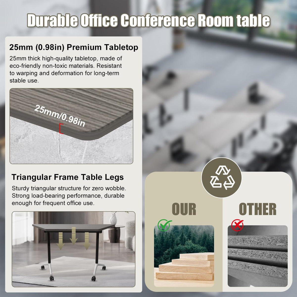 Folding Conference Table, 2 Pack Modern Flip Top Mobile Training Tables