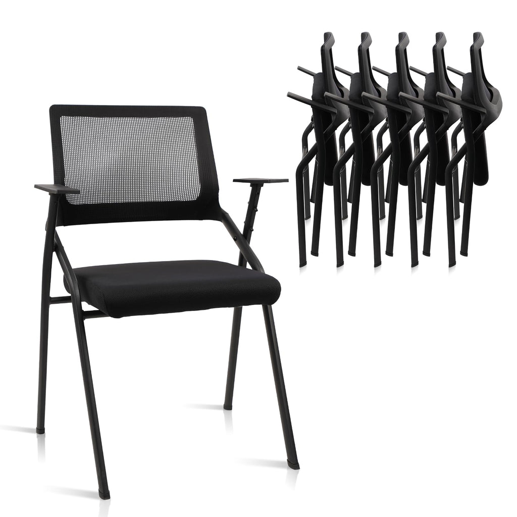 Black (6 pk) Stackable & Foldable Office Chairs with Ergonomic Lumbar Support and Thickened Seat Cushion, Folding Mesh Fabric Reception Guest Chair for School Church Conference Waiting Room