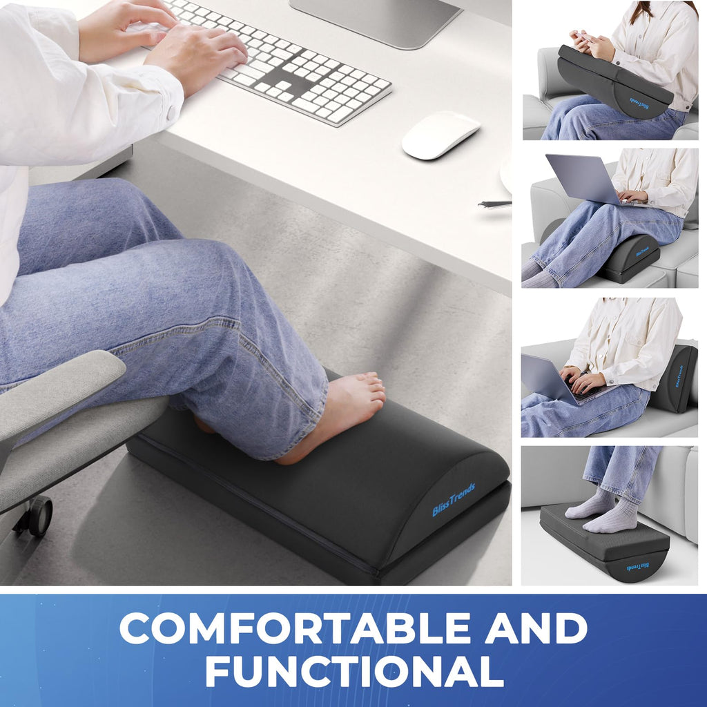 Foot Rest for Under Desk at Work-Versatile Foot Stool with Washable Cover-Comfortable Footrest with 2 Adjustable Heights for Car,Home and Office to Relieve Back,Lumbar,Knee Pain-Gray Long
