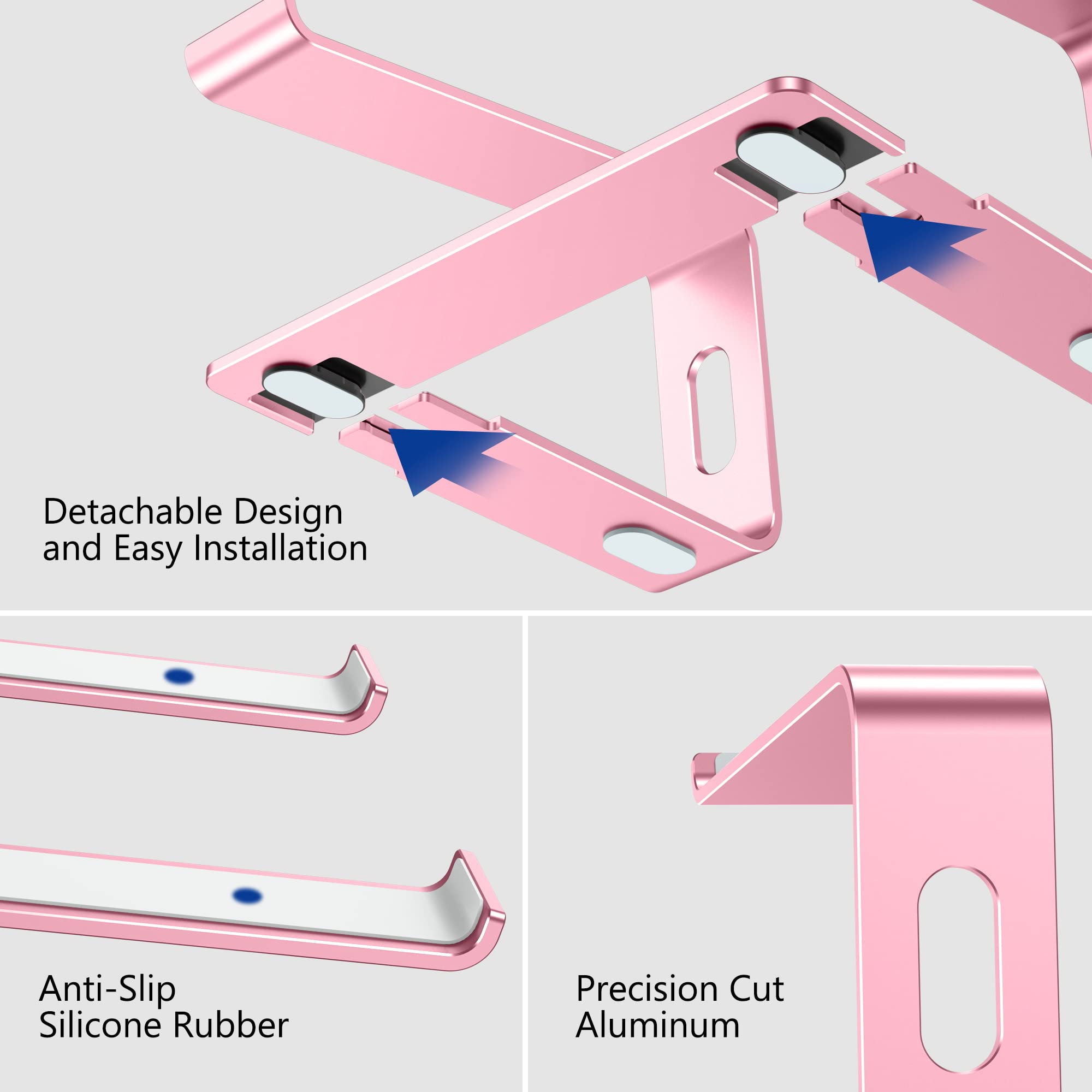 Aluminum Laptop Stand, Ergonomic Detachable Computer Stand, Notebook Riser, Laptop Mount Compatible with Air, Pro, Dell, HP, Lenovo More 10-15.6" Laptops, Pink