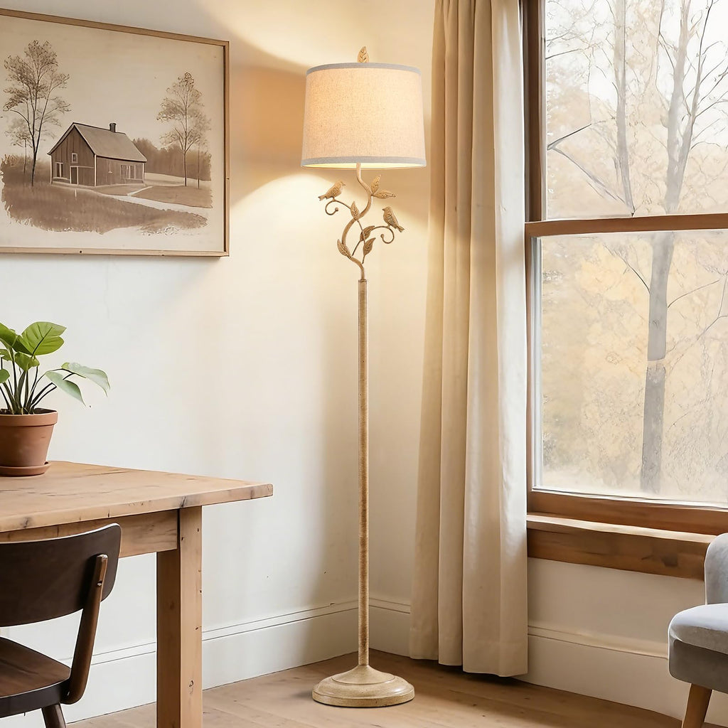 63" Farmhouse Floor Lamp for Living Room Bedroom with Iron Bird Leaf