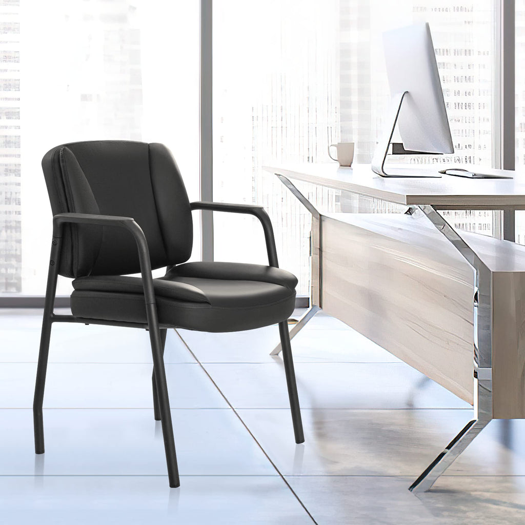 Set of 2, Office Guest Chair Waiting Room Reception Chairs PU Leather Executive Desk Chair with Padded Armrests for Meeting Conference (Black)