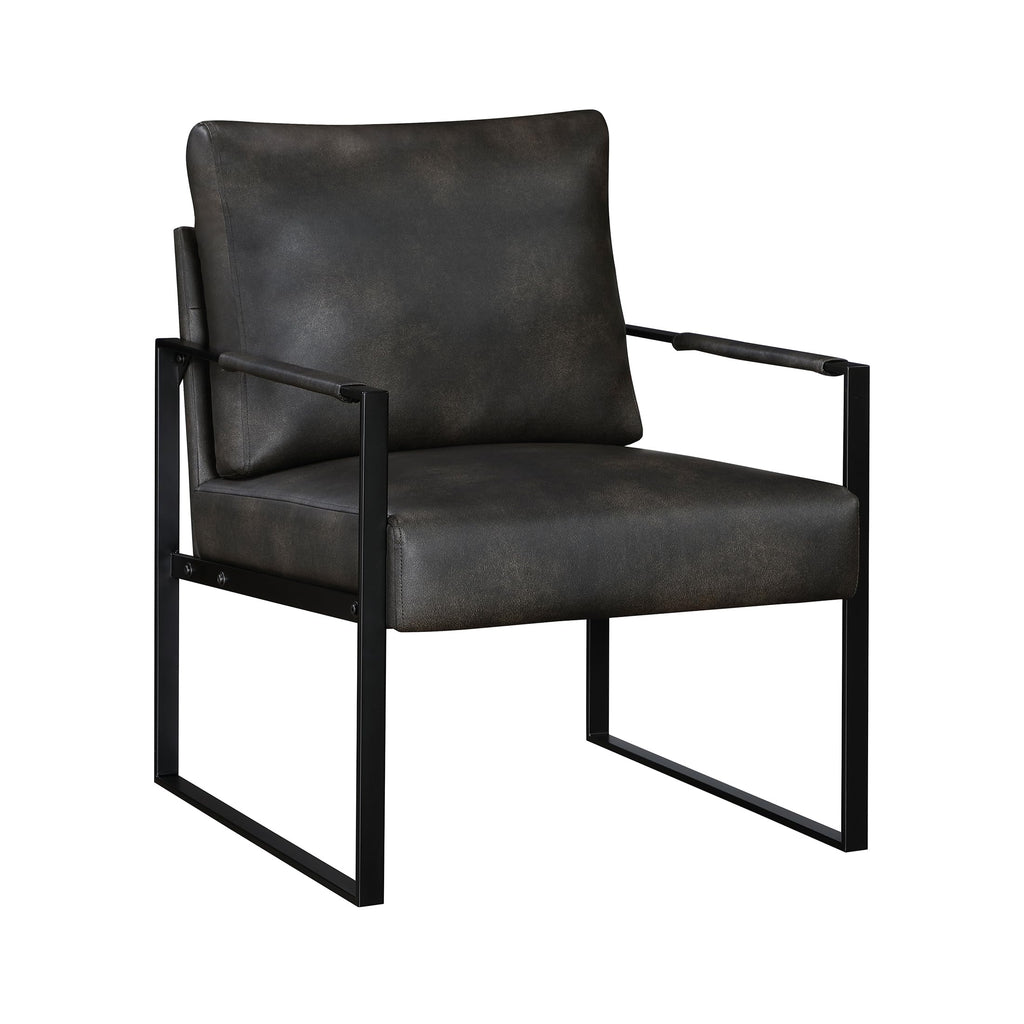 Modern Accent Chair, Faux Leather Upholstered Chair With Wrapped Armrests,Arm Chair With Black Metal Frame,Comfy Single Chair For Living Room/Bedroom/Reading Room/Office,Dark Brown