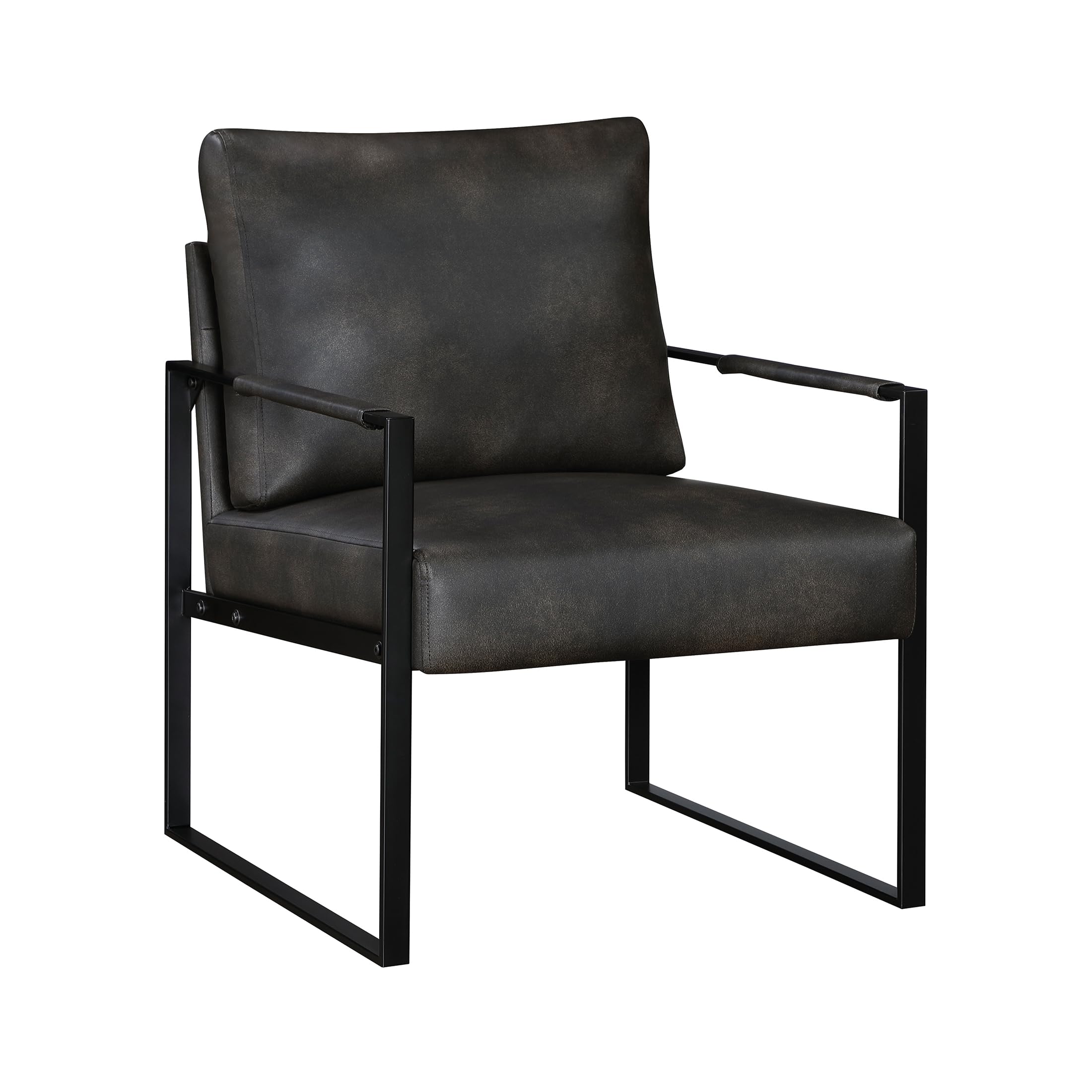 Modern Accent Chair, Faux Leather Upholstered Chair With Wrapped Armrests,Arm Chair With Black Metal Frame,Comfy Single Chair For Living Room/Bedroom/Reading Room/Office,Dark Brown
