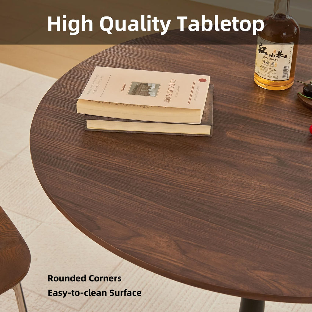 Hansweld Round Dining Table, 31.5" Circle Tulip Table with Thickened Tabletop & Metal Pedestal, Mid Century Modern Bistro Table for Kitchen, Small Places, Living Room, Cafe (Faux Walnut)