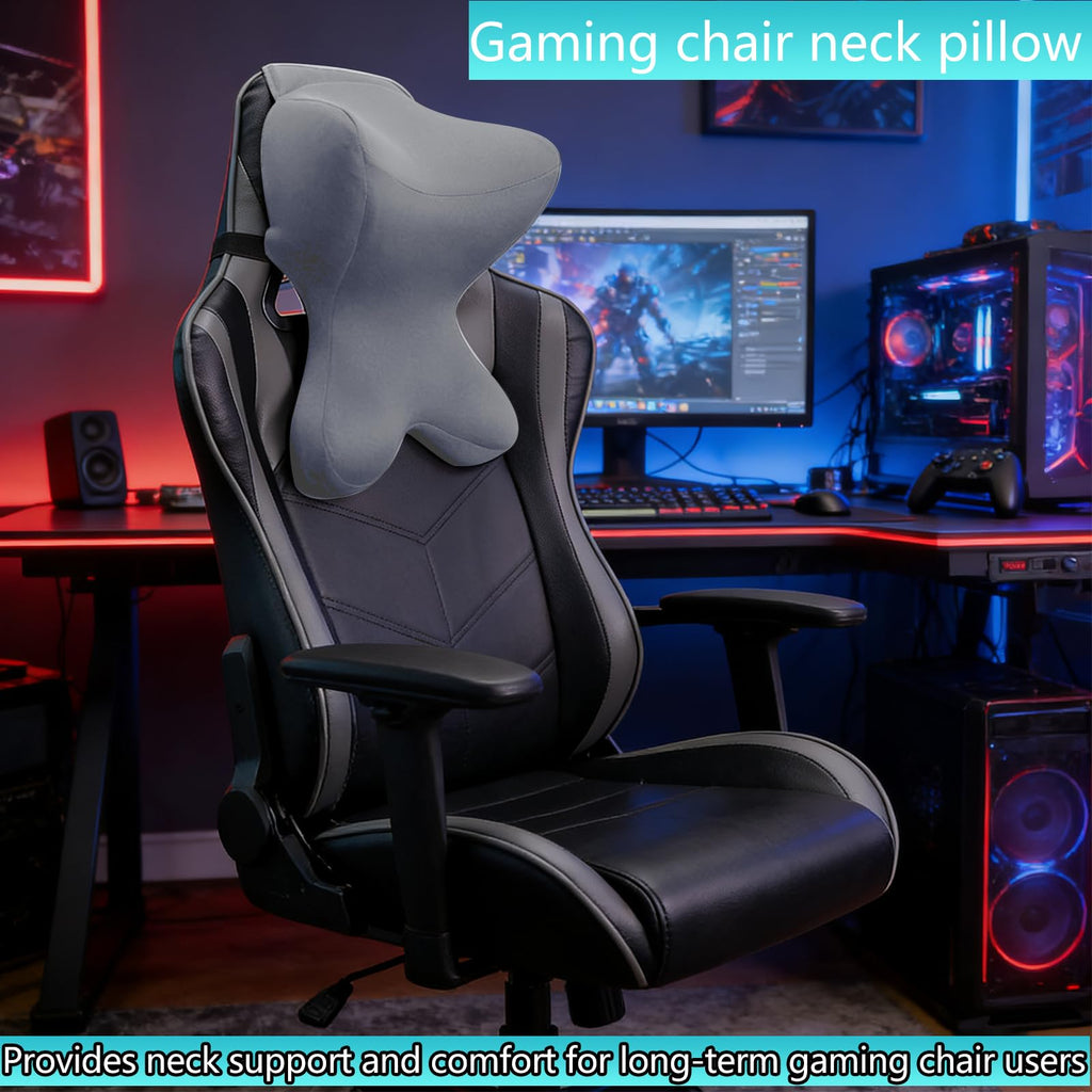 Headrest Pillow/Gaming Chair Pillow with Adjustable Strap Removable Cover Ergonomic Design Neck Support Pillow for Car, Office Chair, Gaming Chair (Grey)