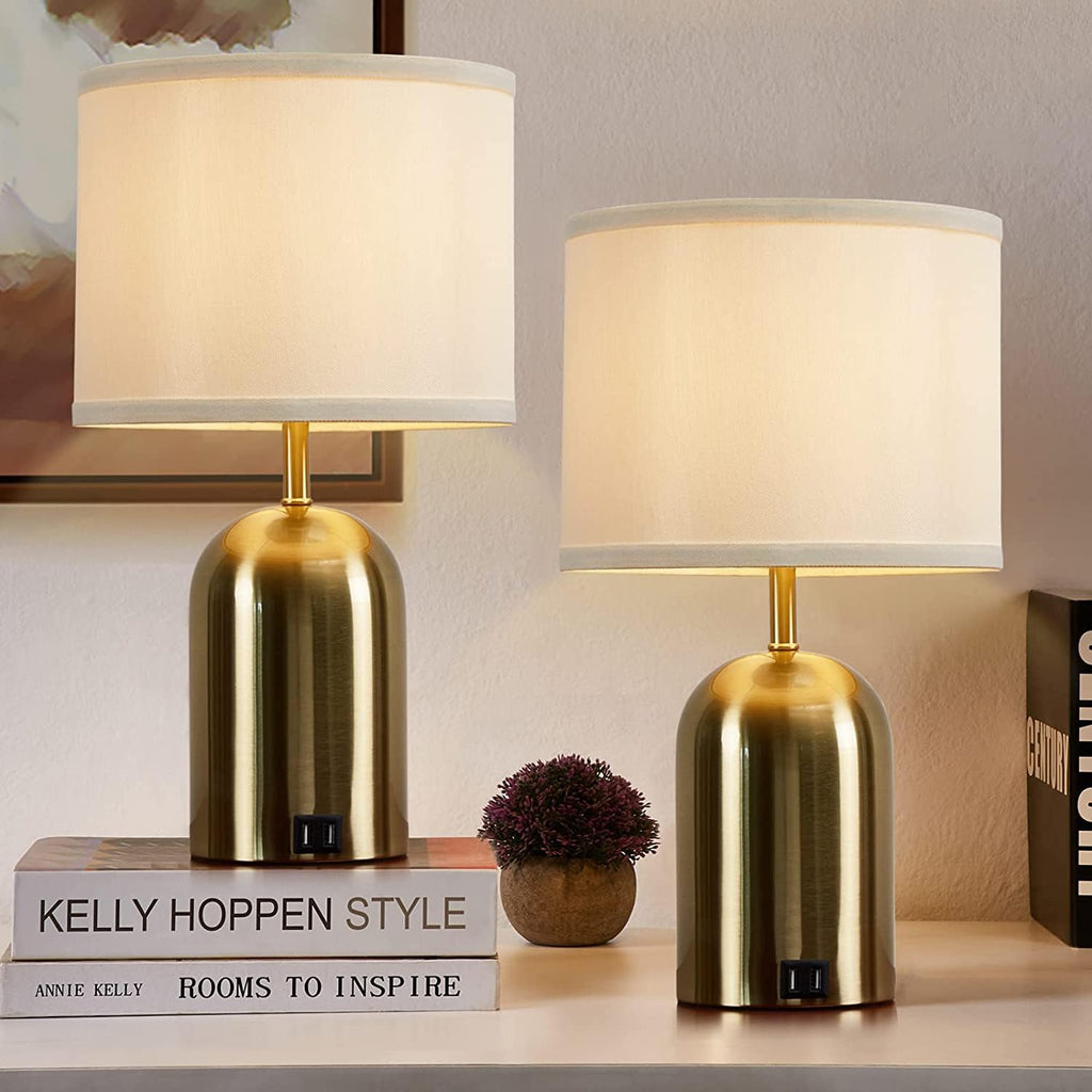 Touch Control Table Lamps Set of 2, Gold Bedside Lamps for Bedroom