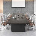 10FT Conference Table, Large Meeting Table for 10 People, Business Style Training Table with Charging Stations & 2" Thickened TableTop for Office Conference (Smoked Walnut & Gray, 118"L * 51"W * 30"H)