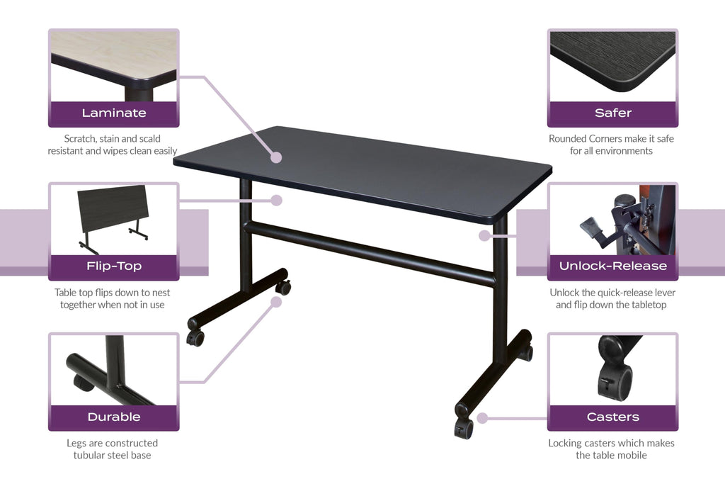 Kobe 48" x 30" Flip Top Mobile Training Table- Grey