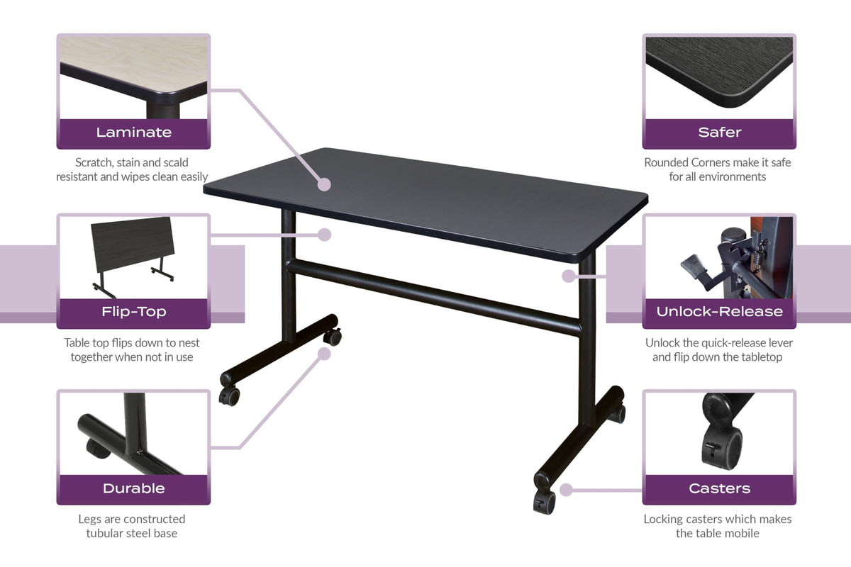 Kobe 48" x 30" Flip Top Mobile Training Table- Grey
