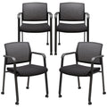 Mesh Back Guest Reception Arm Chairs with Wheels, Waiting Room Chairs with Upholstered Fabric Seat and Ergonomic Lumbar Support for Office