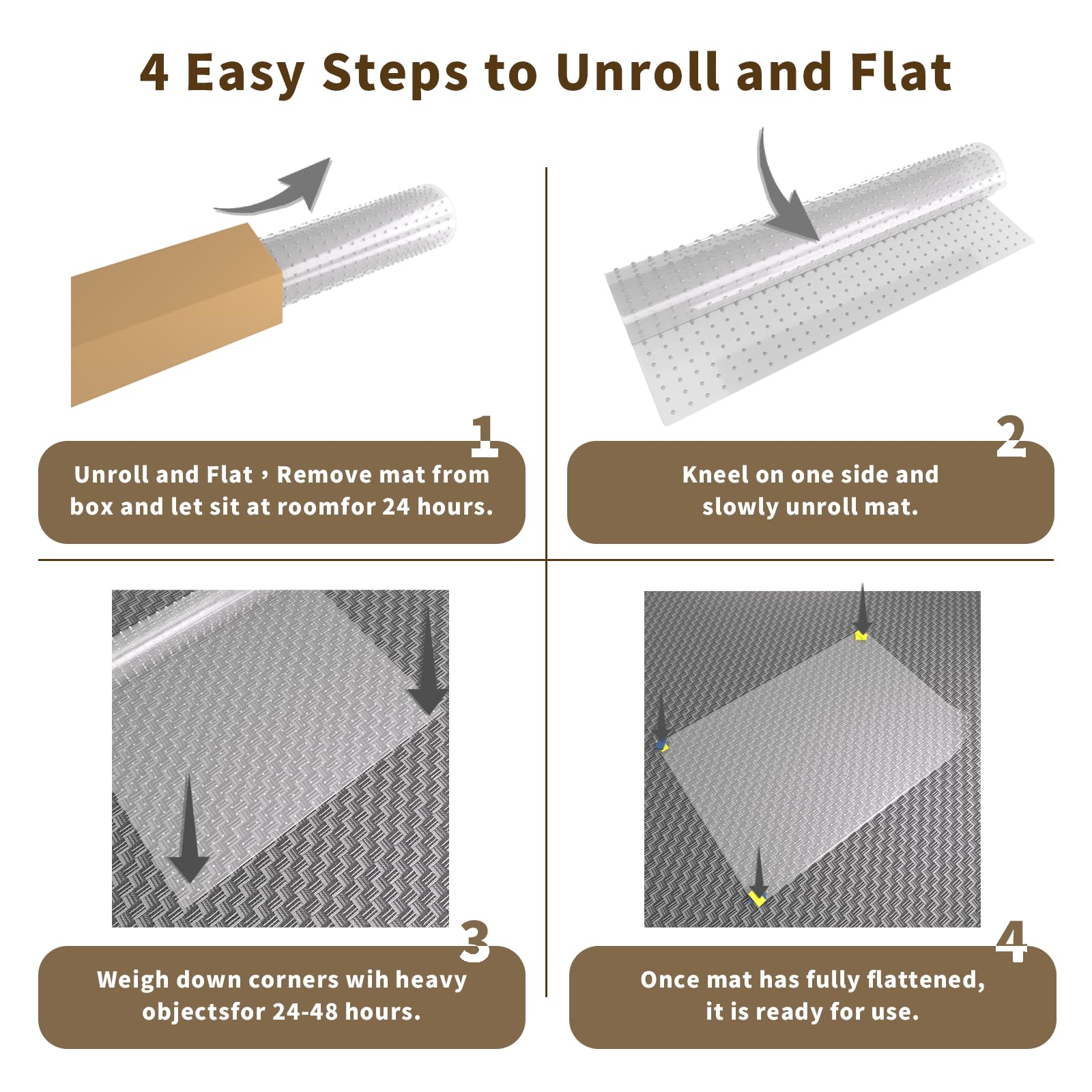 Office Chair Mat for Carpeted Floor, 63"x51" Clear Desk Mat for Carpet Large Protector Floor Mat On Low Pile Carpets, Easy Glide Rolling Plastic Floor Mat, Computer Chair Mat for Home Office