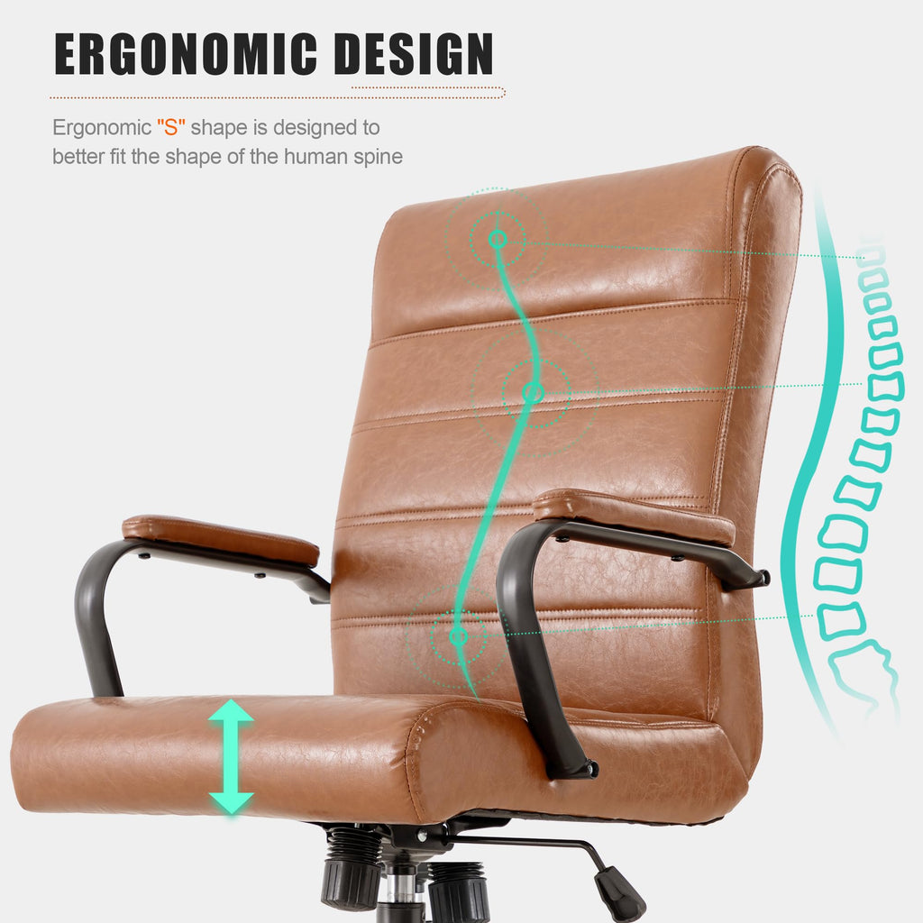 Office Desk Chair,Modern Leather Conference Room Chairs,High Back Home ofiice Chair,Adjustable Height Swivel Executive Computer Chair with Armrest and Padded Seat,Brown with Black Frame