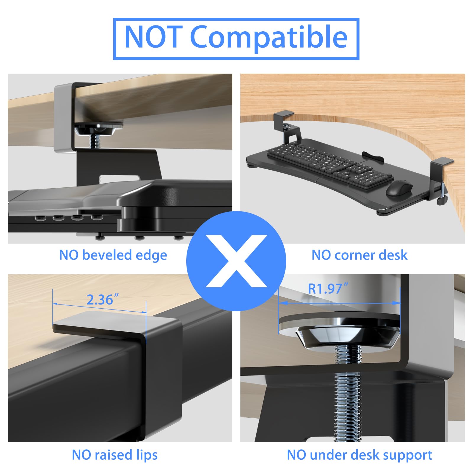 Keyboard Tray Under Desk Pull Out with C Clamp Mount, Computer Keyboard & Mouse Tray, 25.6 (30 Including Clamps) x 11.8 inch Slide-Out Platform Computer Drawer for Typing, Black,