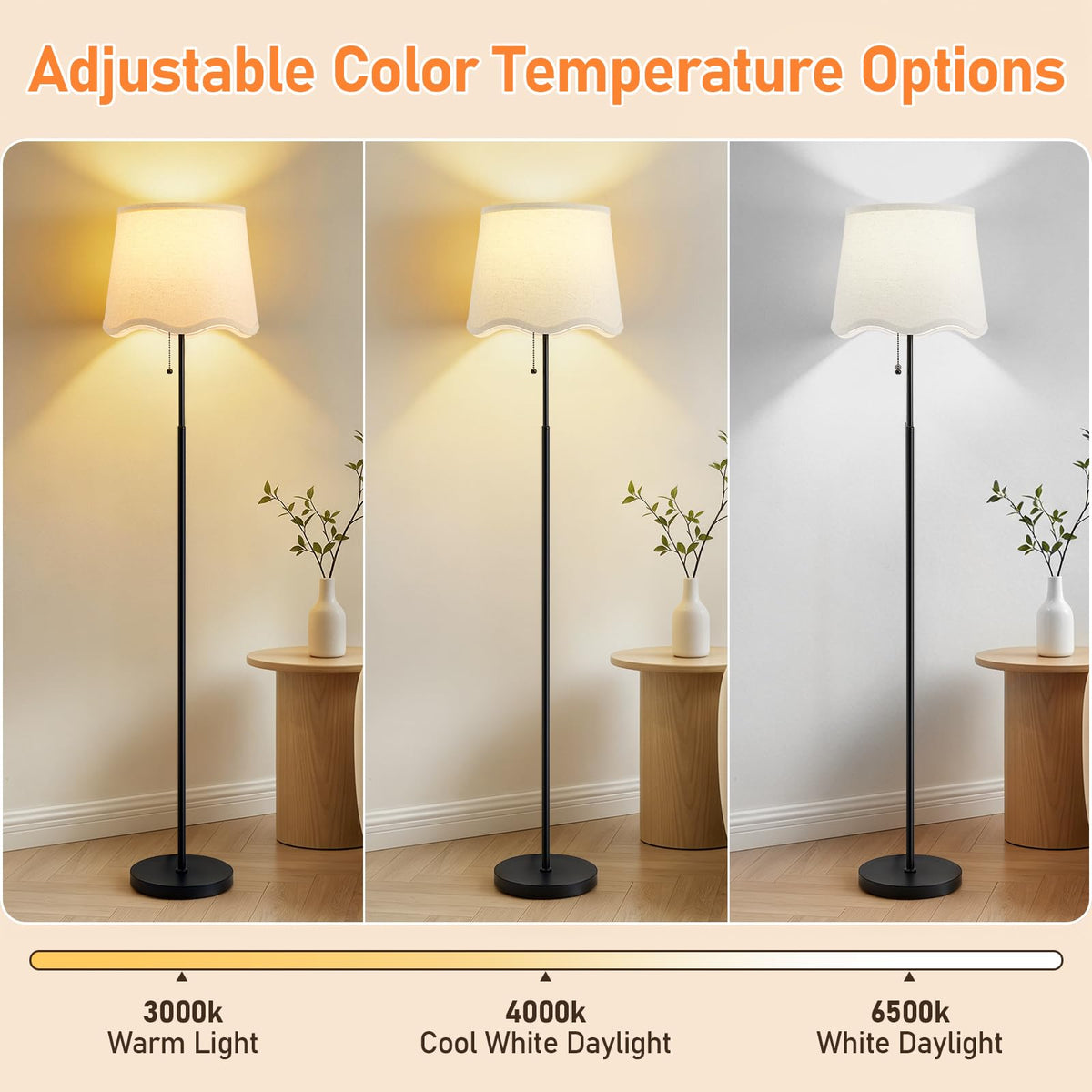 Floor Lamps for Living Room & Bedroom, 60" Modern Tall Standing Lamp, 3CCT