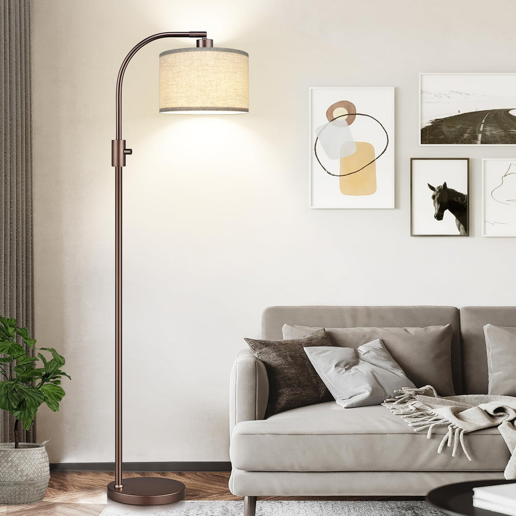 Upgraded Modern Arc Dimmable Tall Standing Floor Lamp with Linen Shade, 1200 Lumens LED Bulb Included, for Living & Reading Room, Bedroom, Office & Nursery, Brown