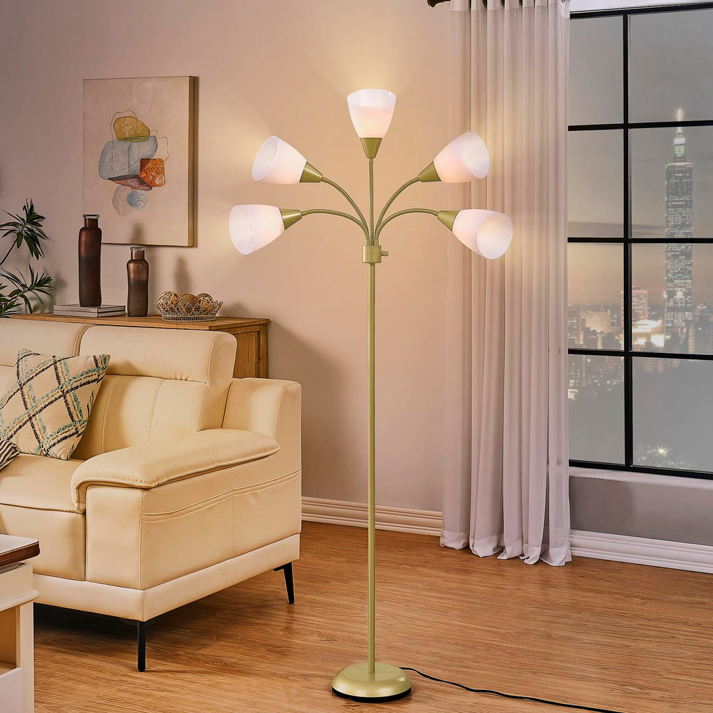 Medusa Modern Decor Floor Lamp, Multi Head Adjustable Gooseneck Bright Light Lamps for Reading, White Shades Tall Standing Tree Floor Lamps for Living Room Bedroom Office Kids Classroom, Gold