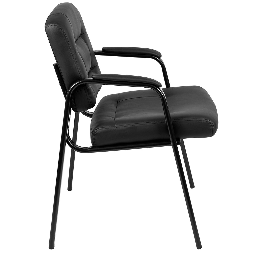LeatherSoft Executive Reception Chair, Modern Tufted Lounge Chair for Living Room or Office, Black