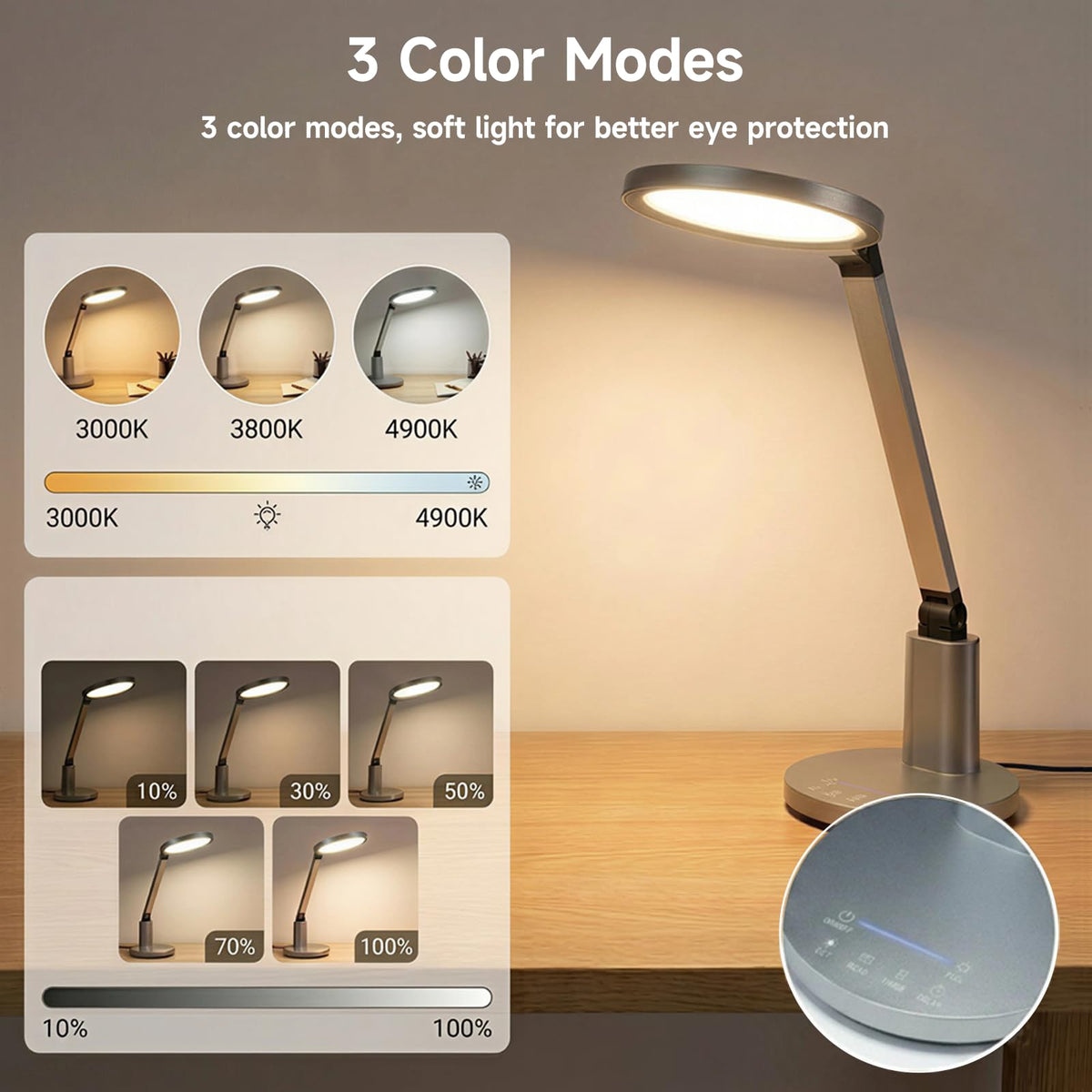 Desk Lamp for Home Office, Eye-Caring Diffused Table Lamp